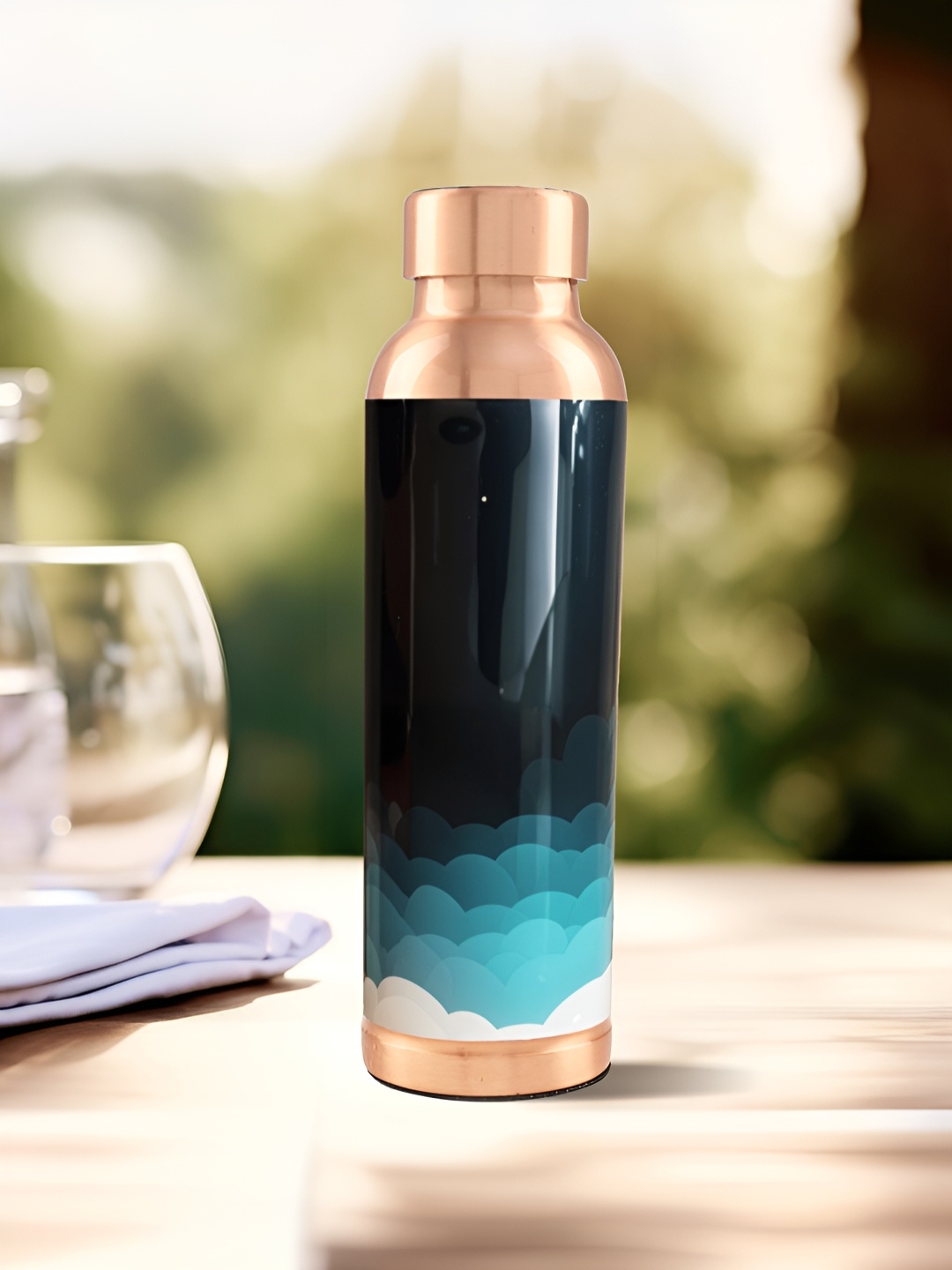 

UMAI Copper-Toned & Blue Printed Rust Free BPA Free Copper Water Bottle 950ml