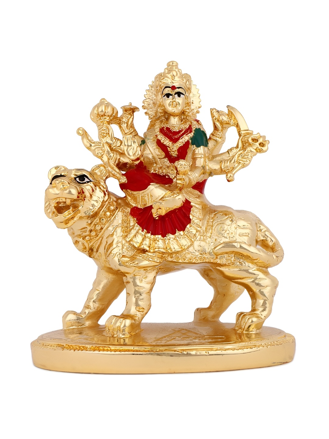 

INTERNATIONAL GIFT Gold-Toned & Red Durga Mata Idol Showpiece for Car Dashboard