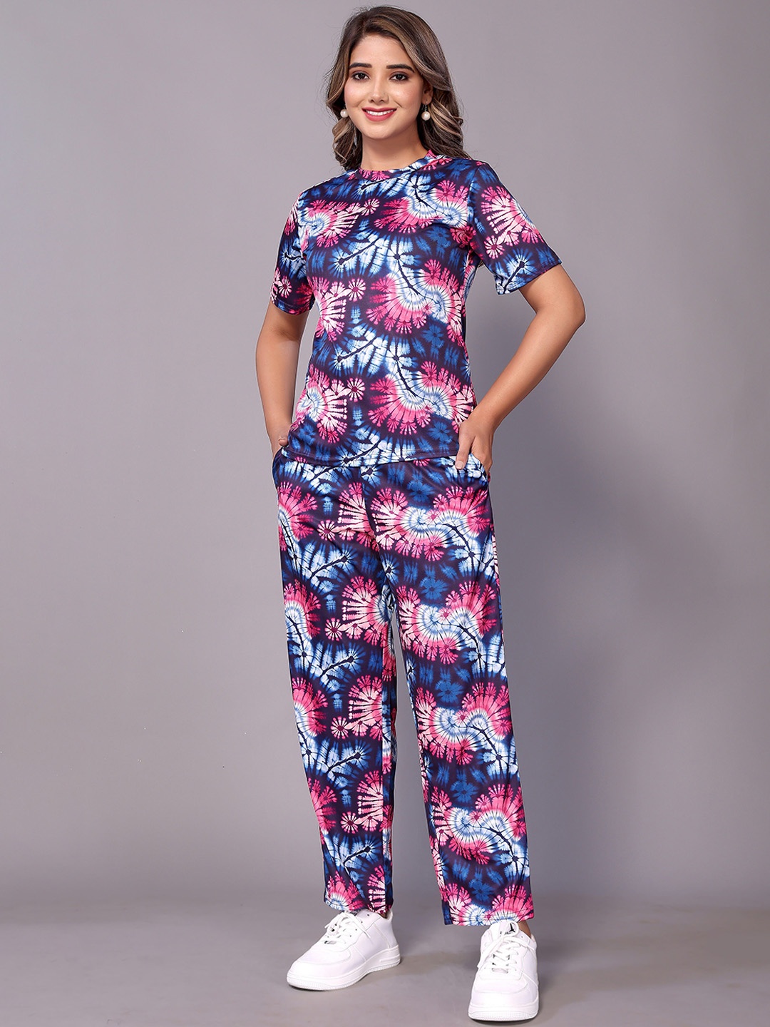 

Rujave Printed Round Neck Short Sleeve Co-Ords Set, Blue