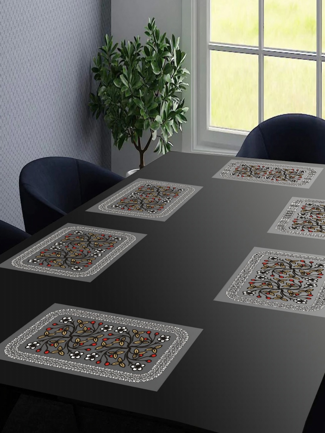 

LooMantha Red & Transparent 6 Pieces Floral Printed Table Placemats