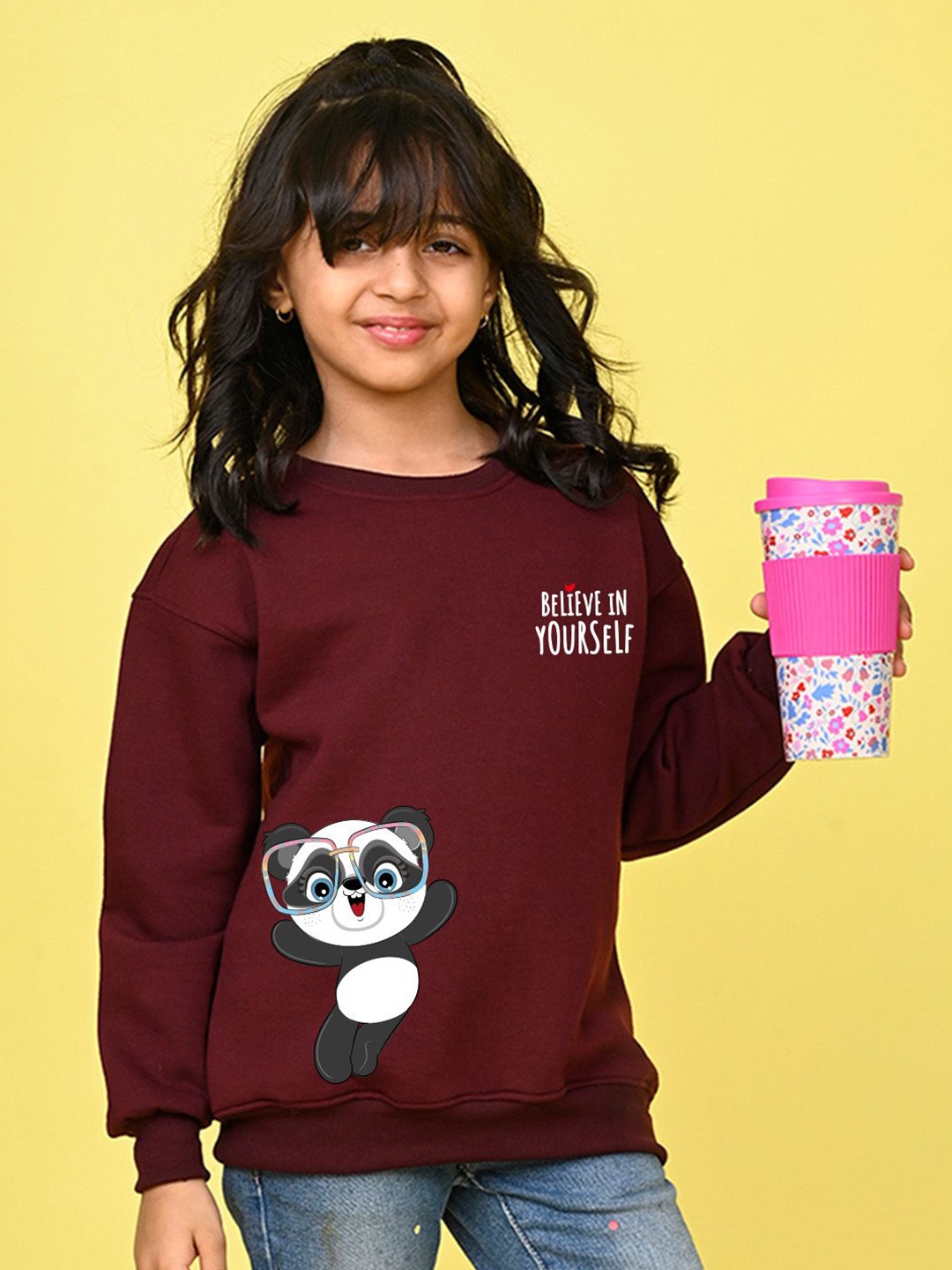 

NUSYL Girls Graphic Printed Oversized Sweatshirt, Burgundy