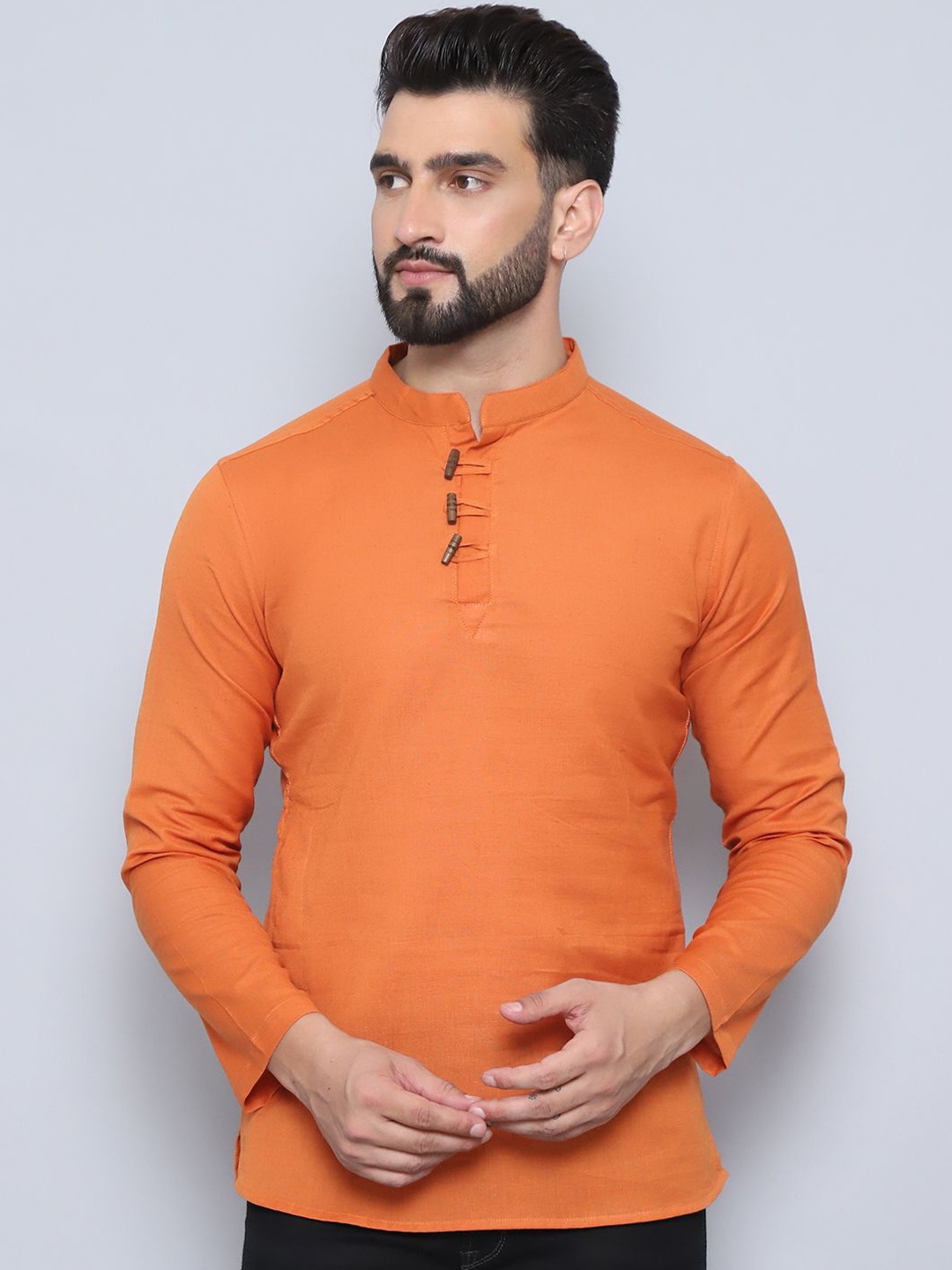 

even Mandarin Collar Straight Kurta, Orange