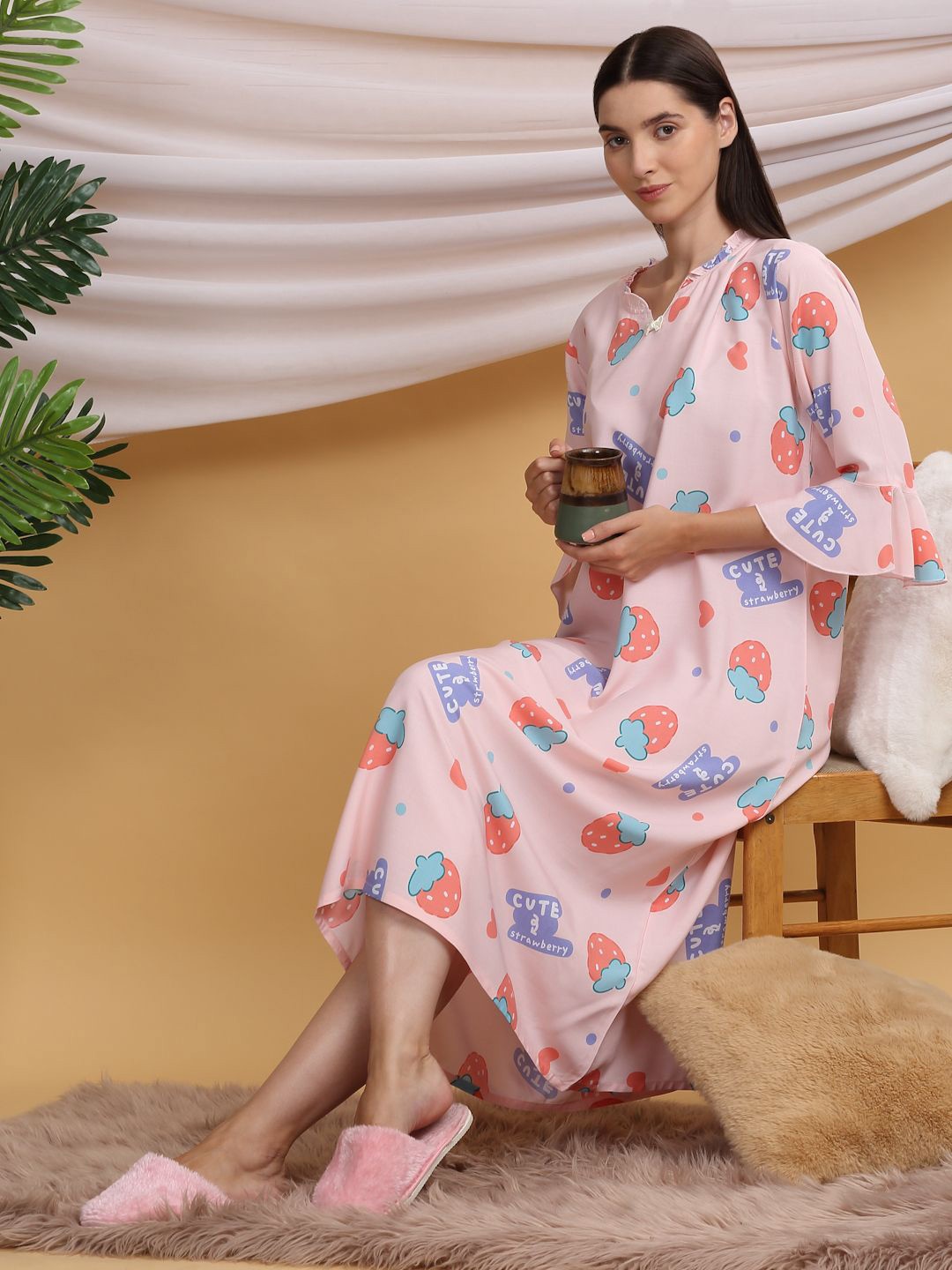 

Sweet Dreams Printed Nightdress, Peach