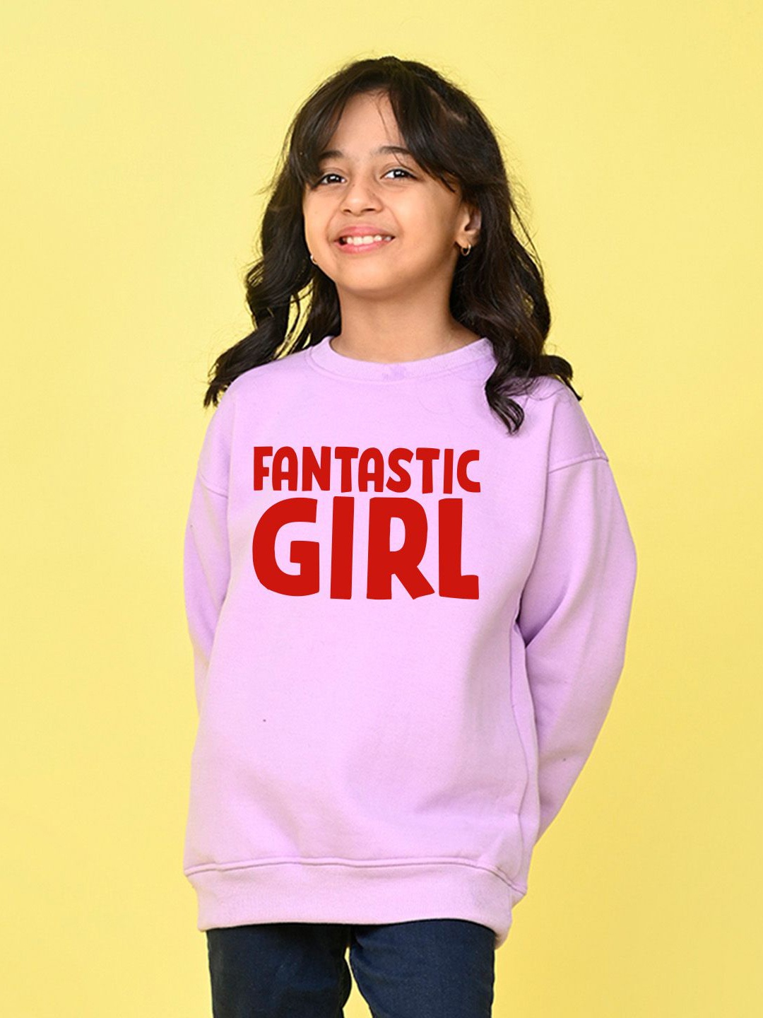 

NUSYL Girls Typography Printed Oversized Sweatshirt, Purple