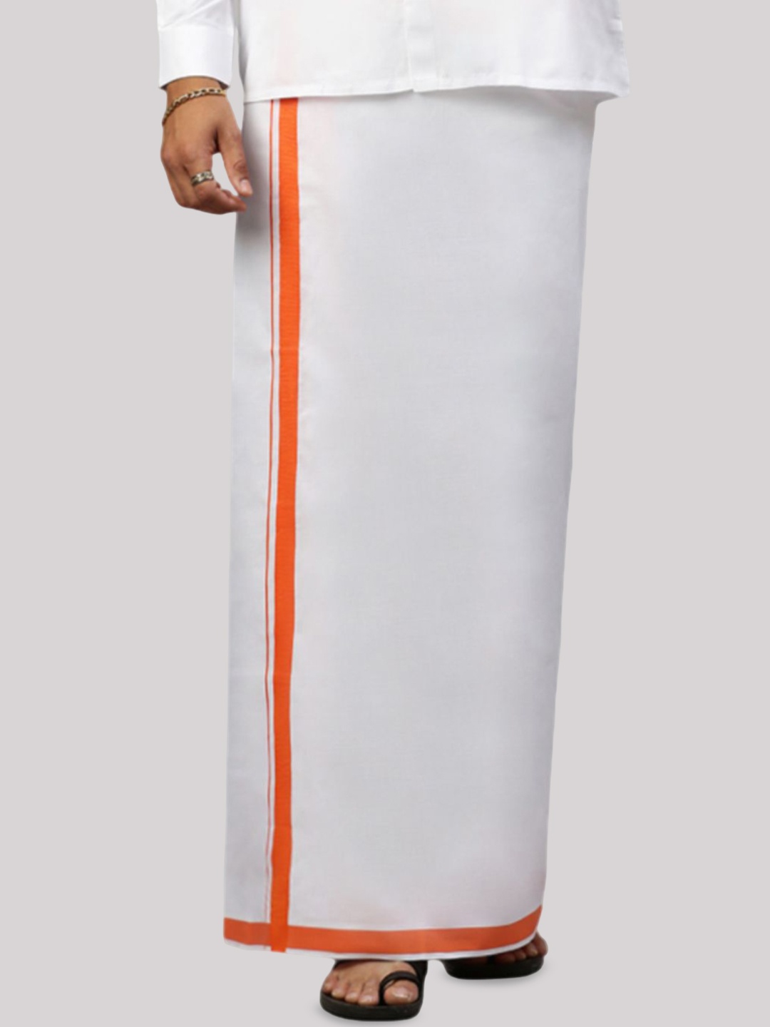 

RAMRAJ Men Solid Dhoti With Fancy Border, White