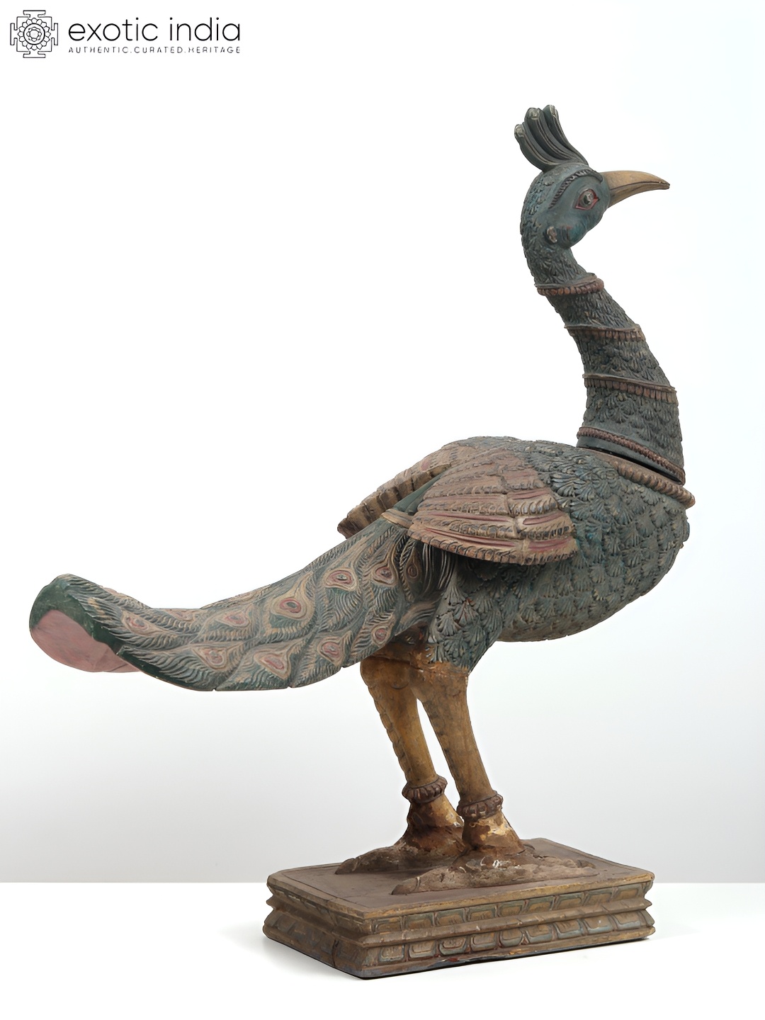 

Exotic India Green & Brown Peacock Figurine Showpiece