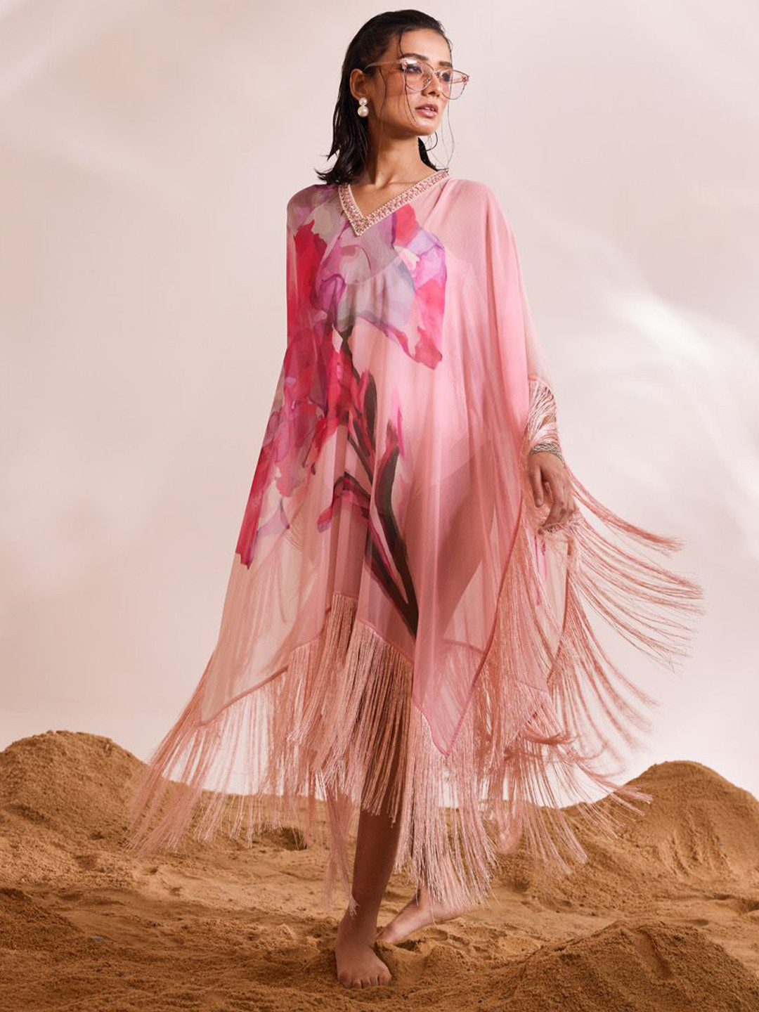 

DIVYA AGGARWAL Women Floral Printed Kaftan Dress, Pink