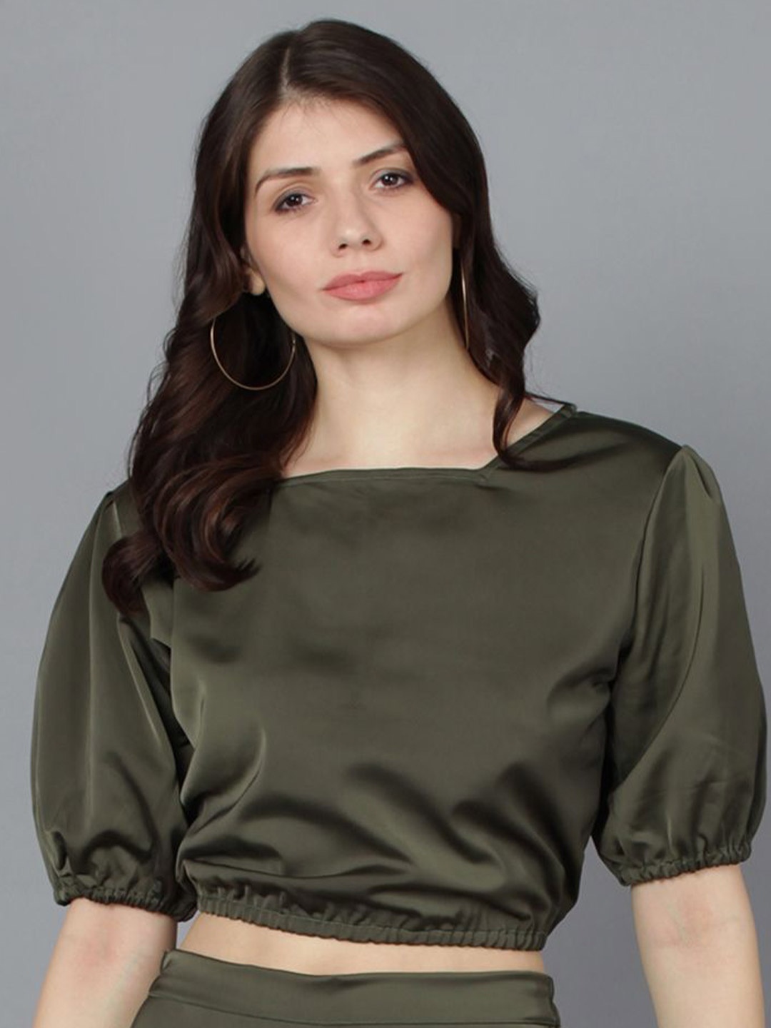 

Murcia Puff Sleeve Crepe Top, Green