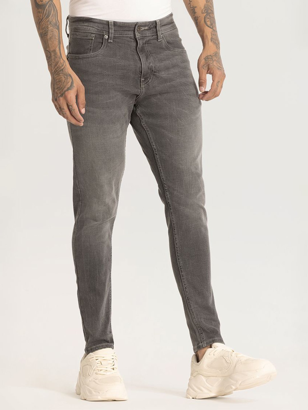 

Snitch Men Narrow Skinny Fit Light Fade Stretchable Jeans, Grey