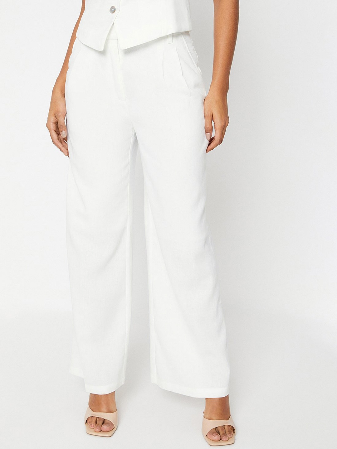 

DOROTHY PERKINS High Waist Pleated Wide Leg Trousers, White