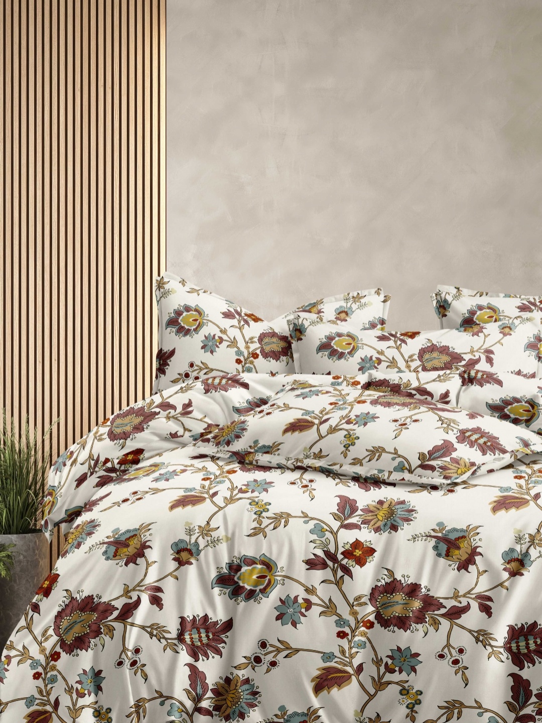 

Ariana White & Brown Floral Microfiber 144 TC King Bedsheet with 2 Pillow Covers