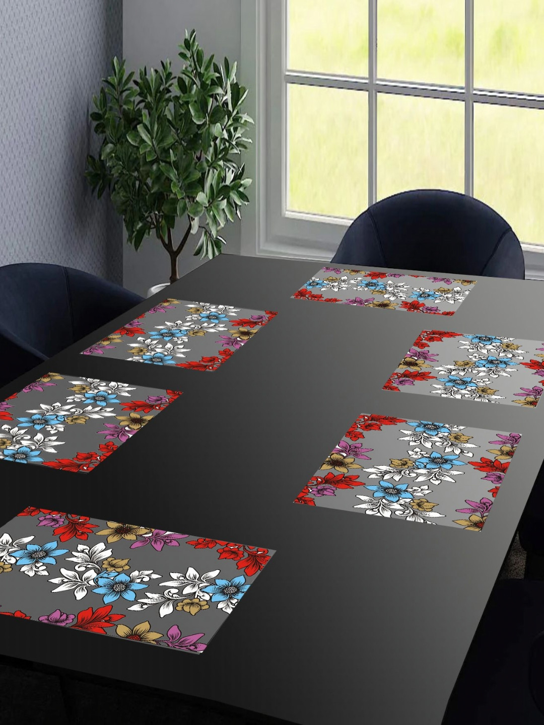 

LooMantha Brown & Red 6 Pieces Floral Printed Table Placemats