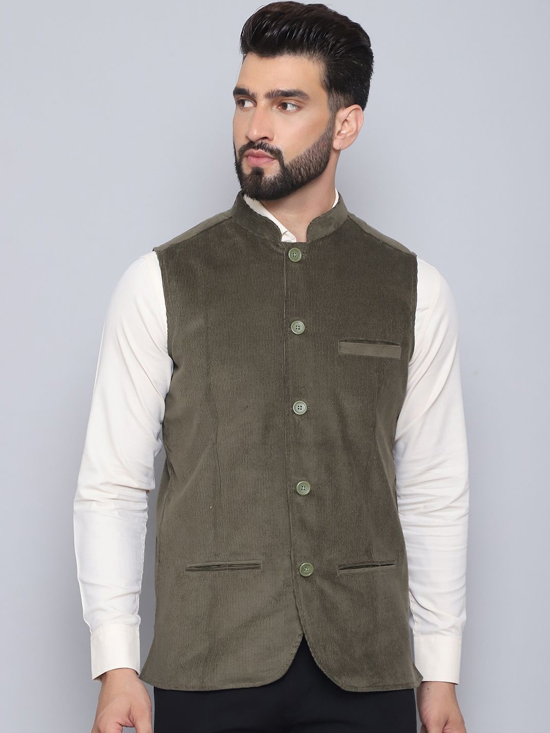 

even Woven Nehru Jacket, Green