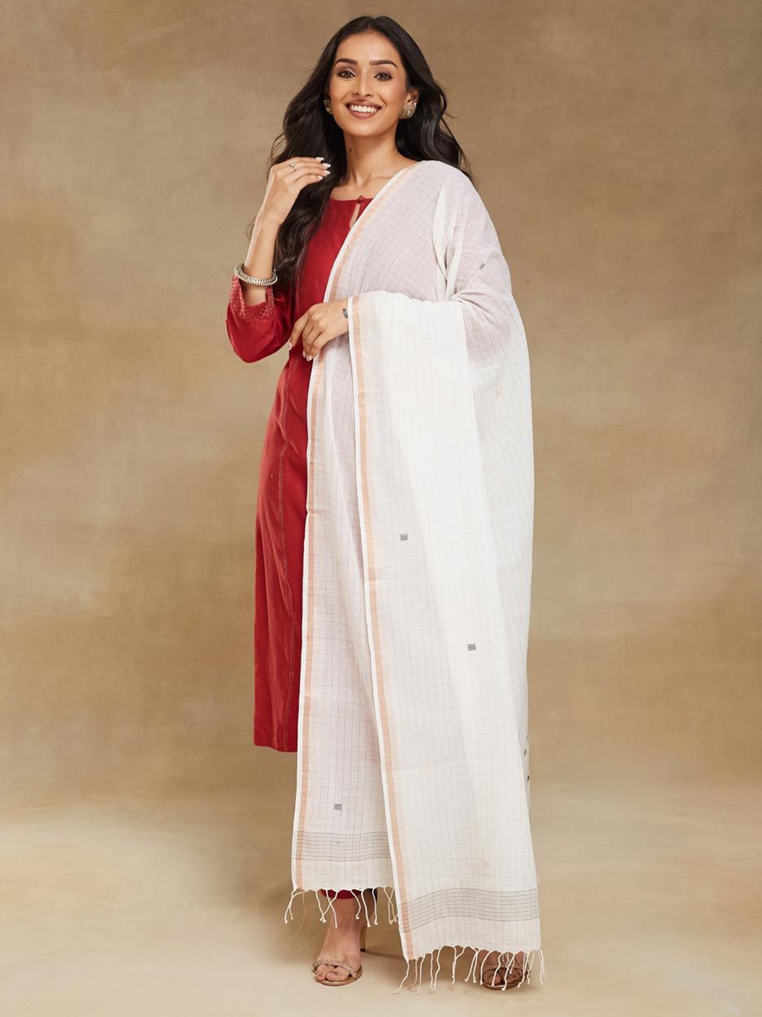 

Fabindia Checked Cotton Dupatta, White