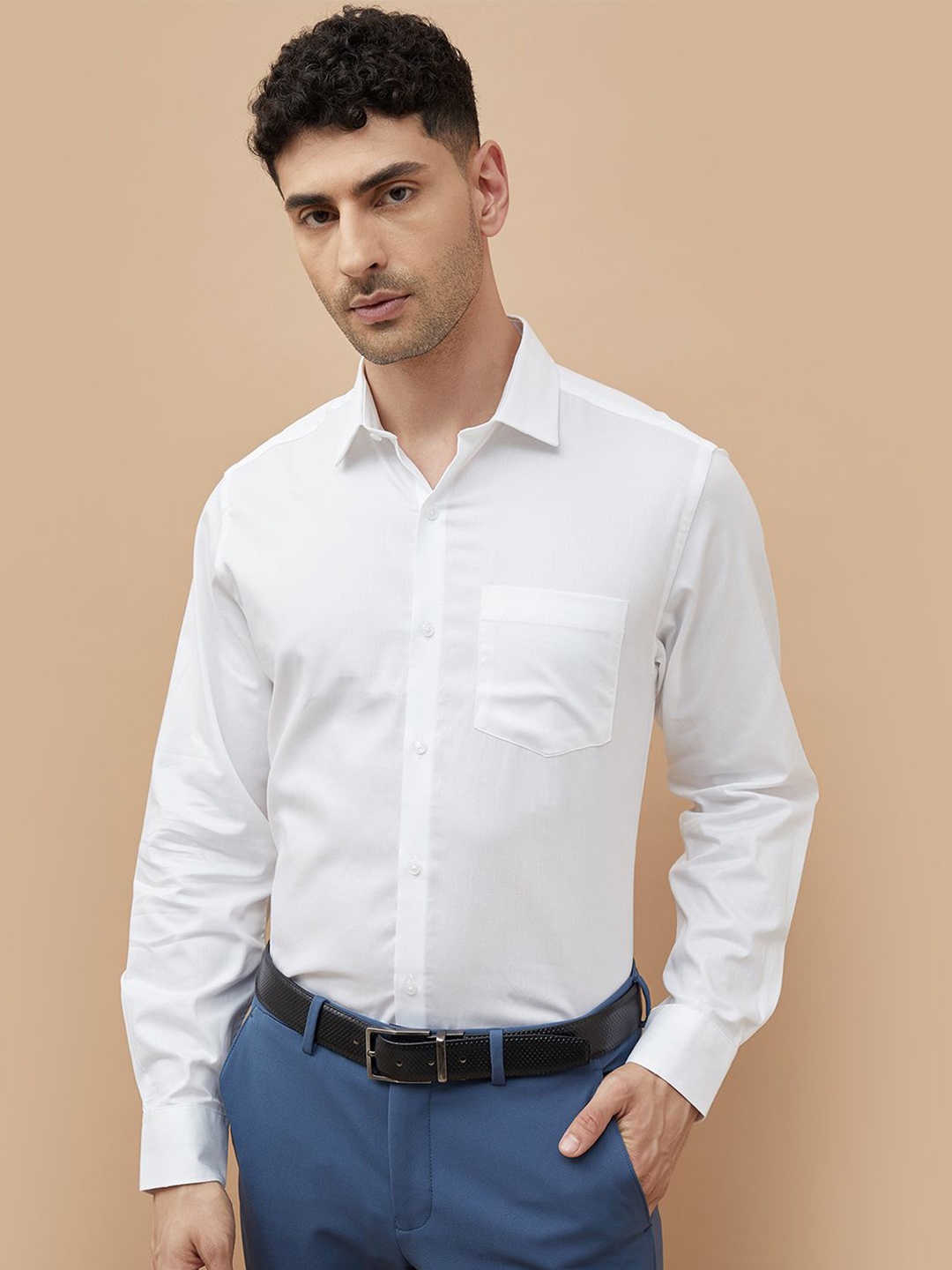 

CODE by Lifestyle Men Cutaway Collar Solid Cotton Casual Shirt, White