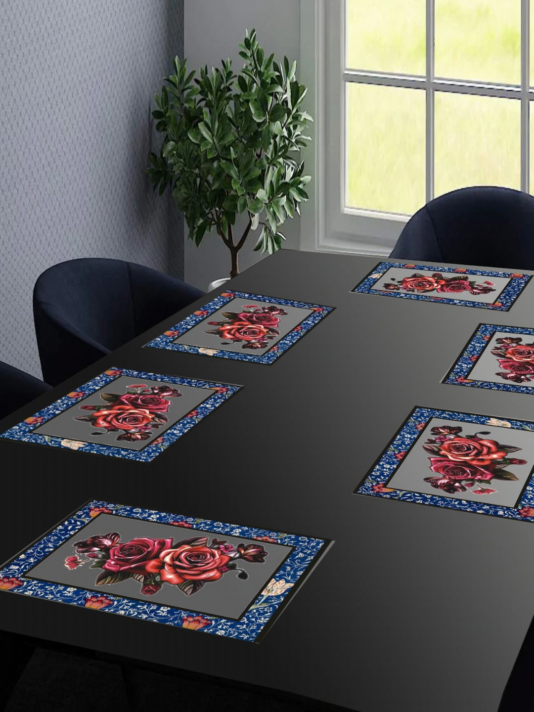 

LooMantha Blue & Red 6 Pieces Floral Printed Table Placemats