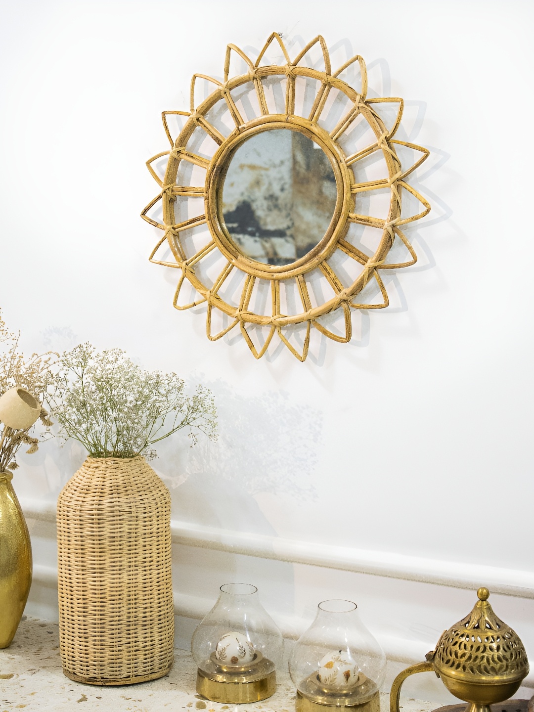 

AJAARA Aadikrit Beige Sunflower Design Mirrors