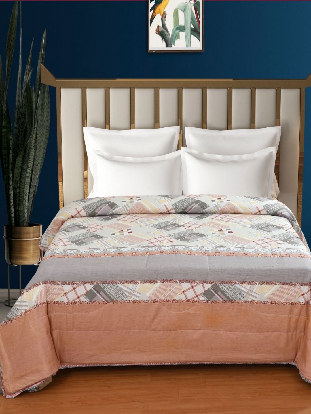 

Florida Henley Copper-Toned & Grey Geometric 95 GSM Reversible AC Double Bed Comforter