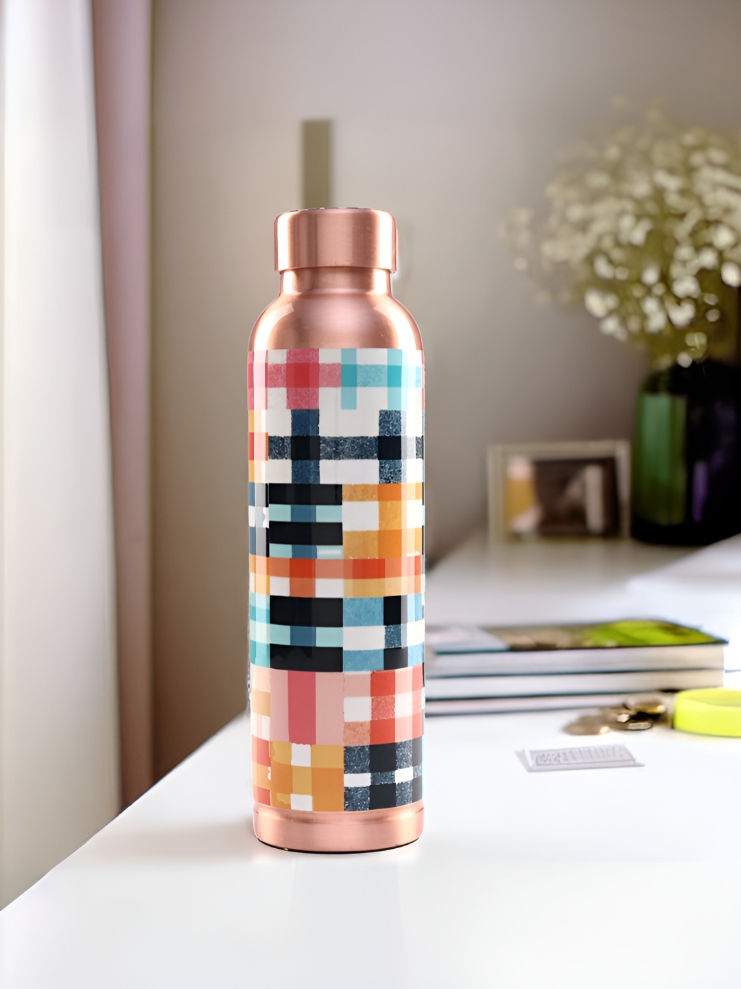 

UMAI Copper-Toned & Red Single Copper Printed Water Bottle 950 ML