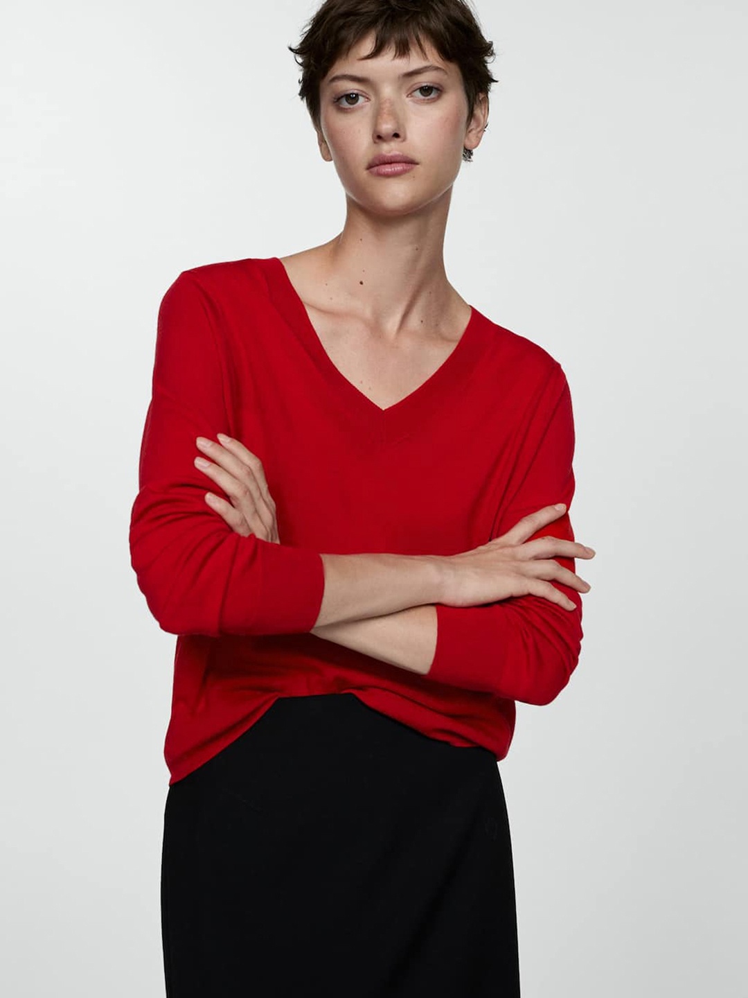

MANGO Knitted V-Neck Pullover, Red