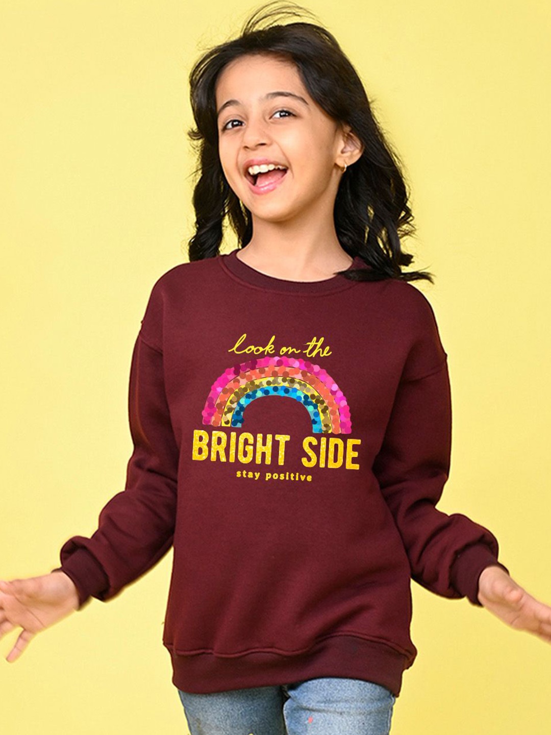 

NUSYL Girls Typography Printed Oversized Sweatshirt, Maroon