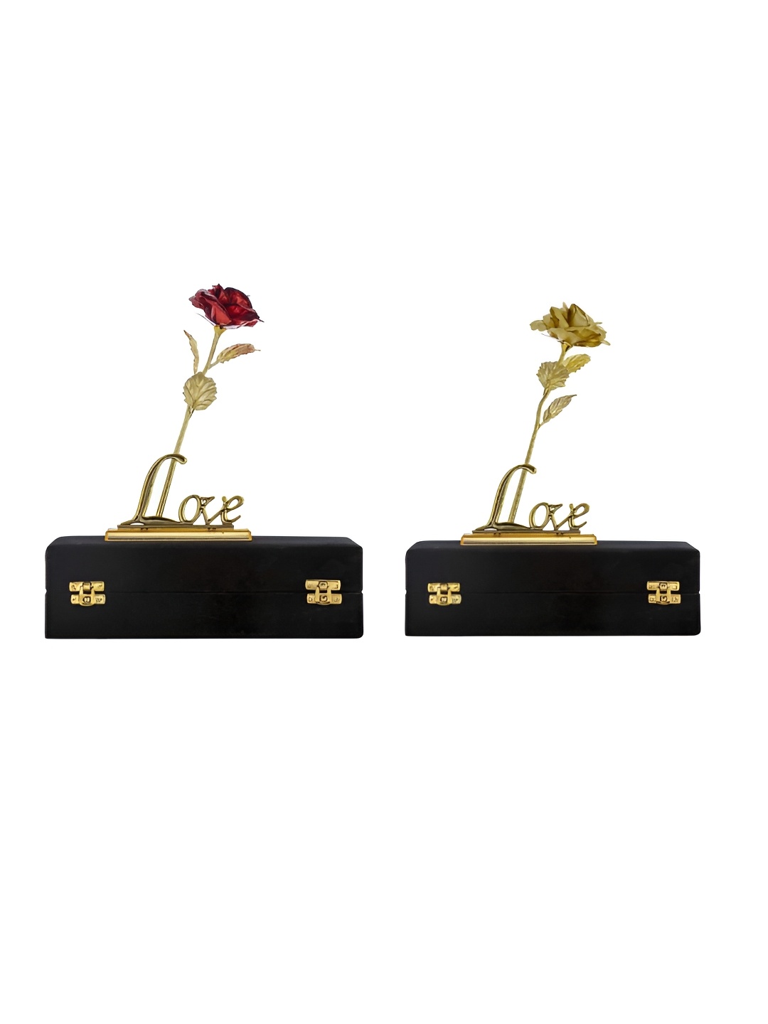 

INTERNATIONAL GIFT Red & Gold Toned 2 Pieces Artificial Rose with Love Stand & Velvet Box