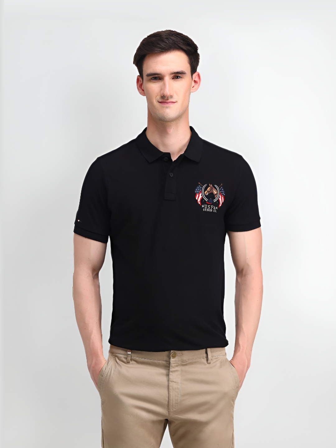 

U.S. Polo Assn. Denim Co. Men Solid Polo Collar Cotton Slim Fit T-Shirt, Black