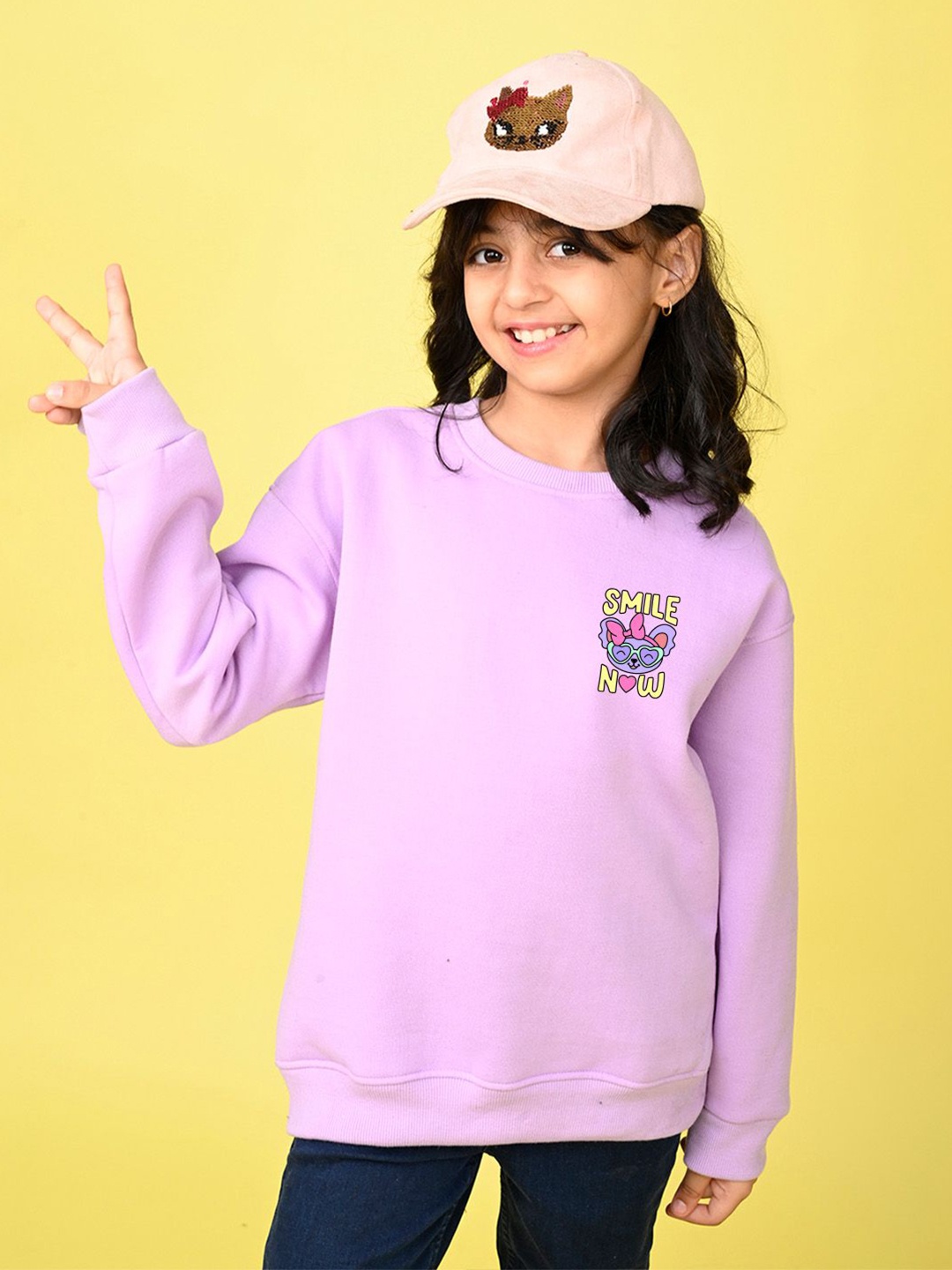 

NUSYL Girls Graphic Printed Oversized Sweatshirt, Purple