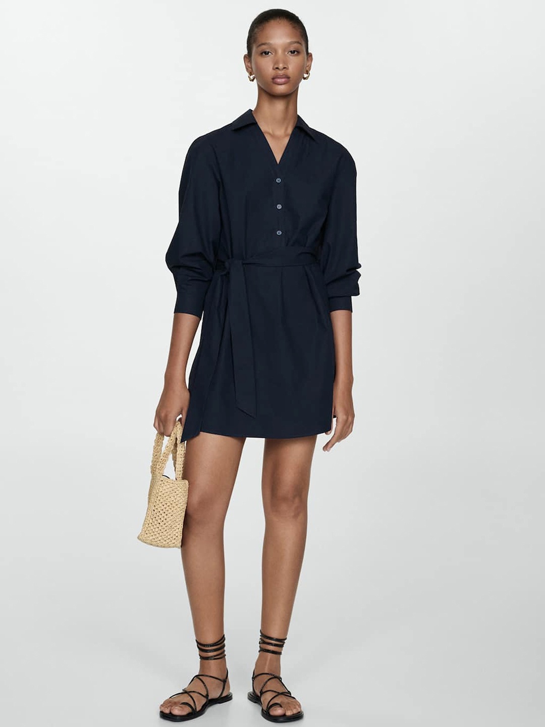 

MANGO Pure Cotton Shirt Mini Dress, Navy blue