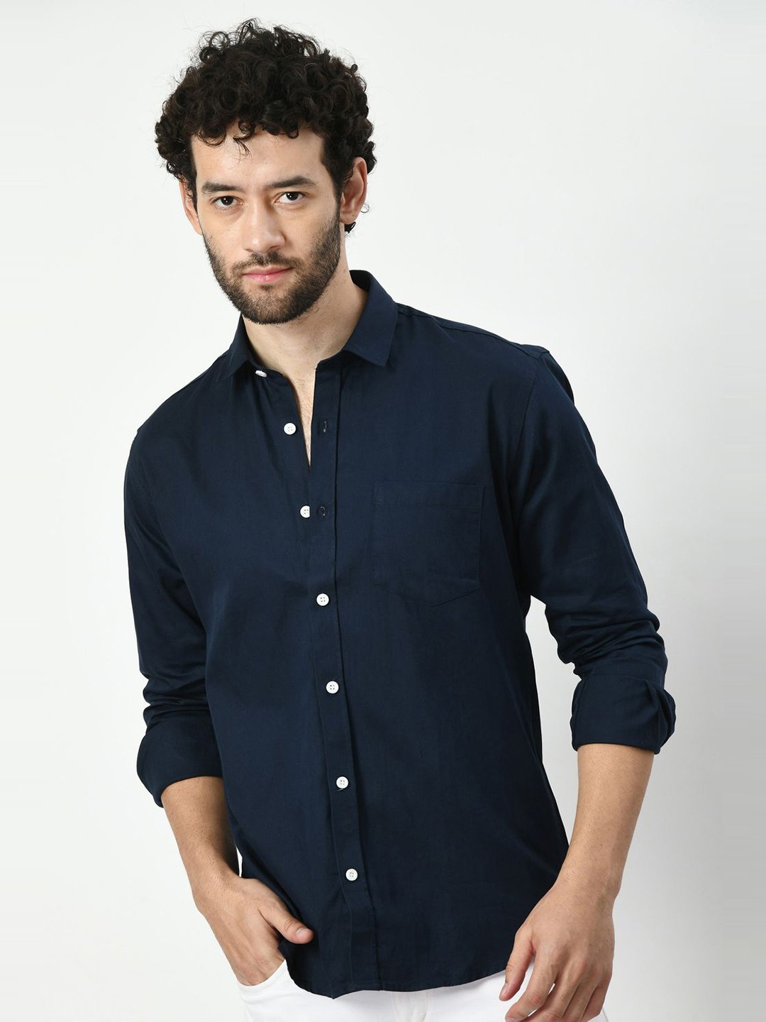

PEBCO Men Classic Spread Collar Solid Cotton Slim Fit Casual Shirt, Black