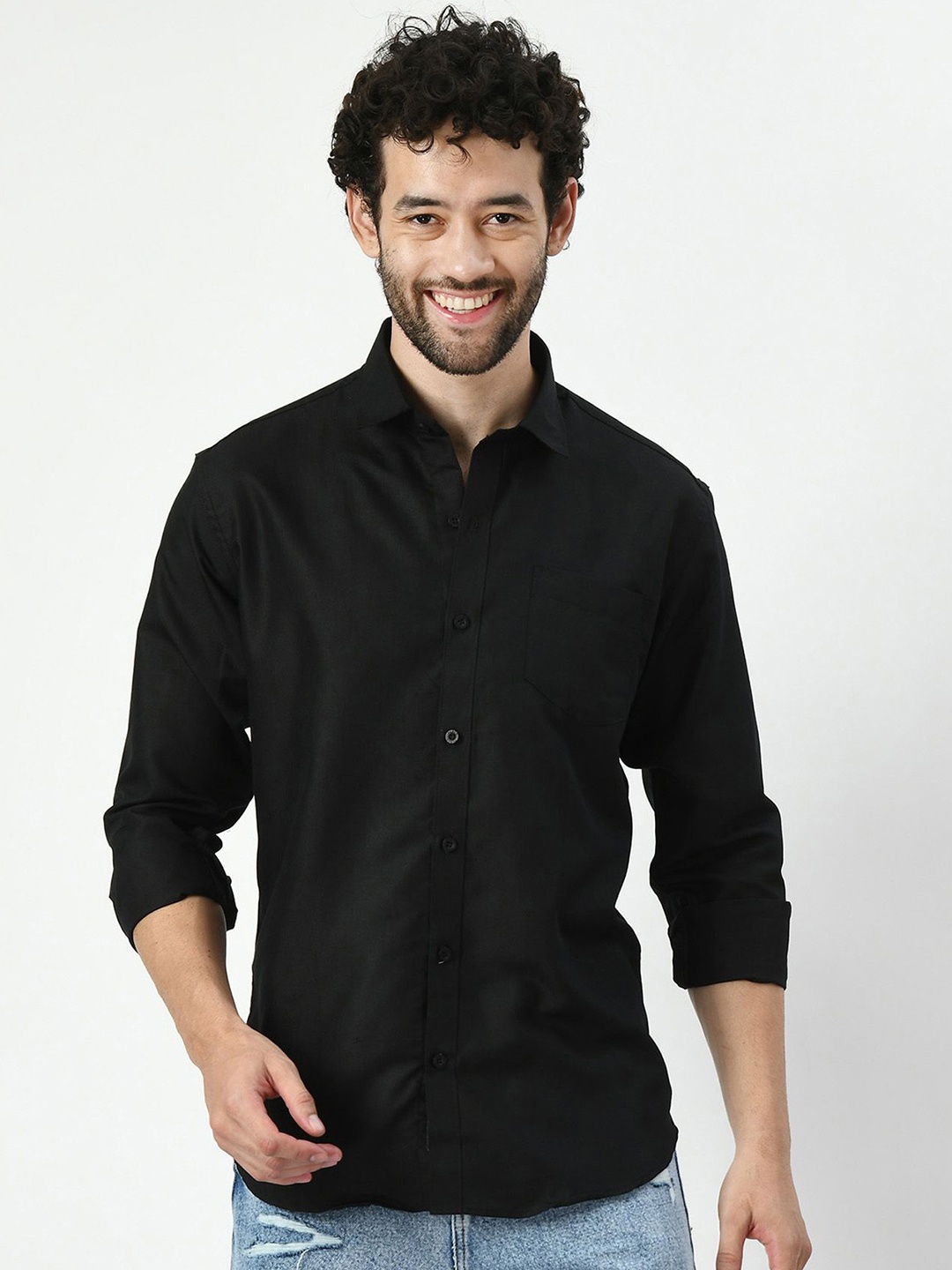 

PEBCO Men Classic Spread Collar Solid Cotton Slim Fit Casual Shirt, Black
