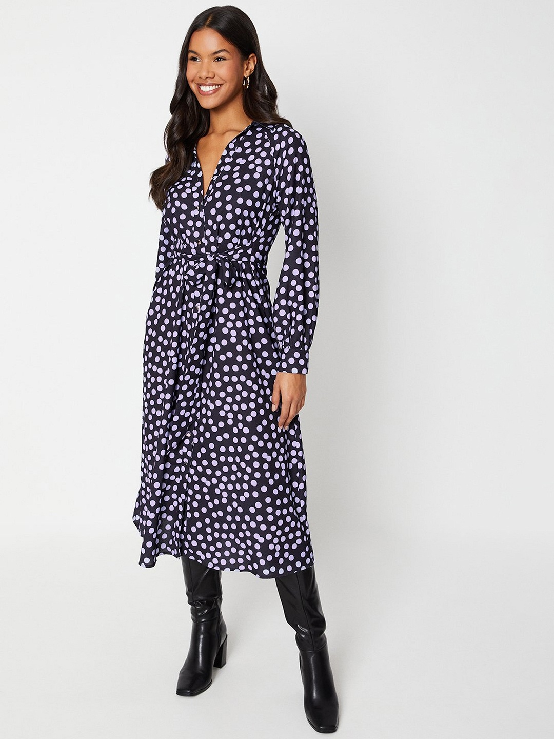 

DOROTHY PERKINS Polka Dots A-Line Midi Dress, Black
