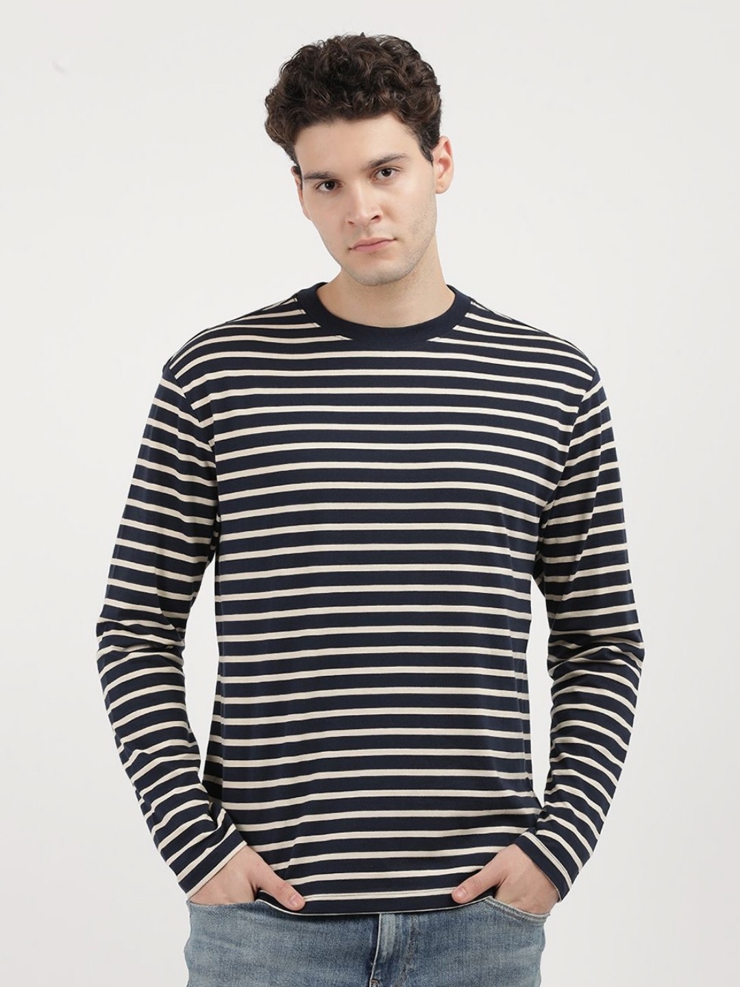 

Tommy Hilfiger Men Striped Round Neck Cotton T-shirt, Blue