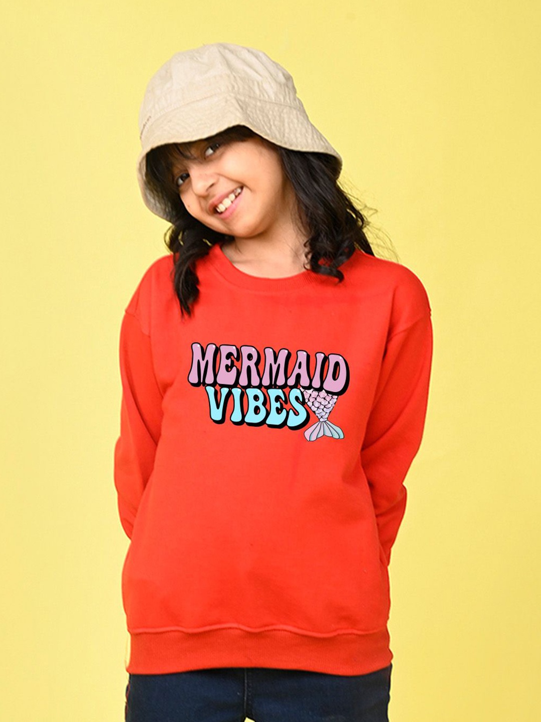

NUSYL Girls Typography Printed Oversized Sweatshirt, Orange