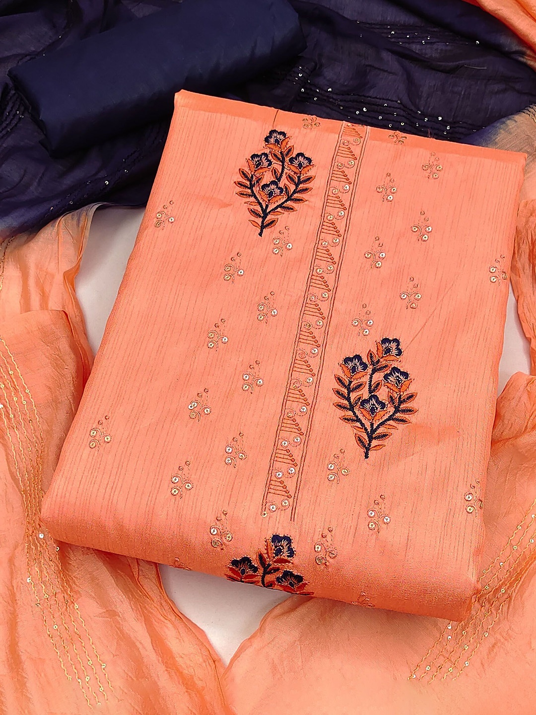 

LADY SHOPI Floral Embroidered Sequinned Unstitched Dress Material, Orange