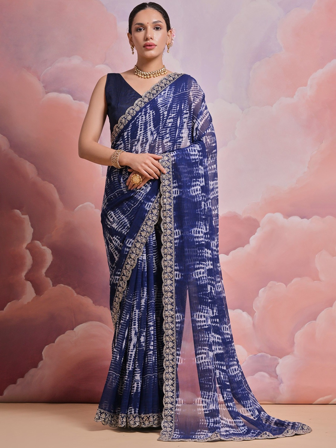 

Panzora Women Embroidered Abstract Printed Saree, Blue