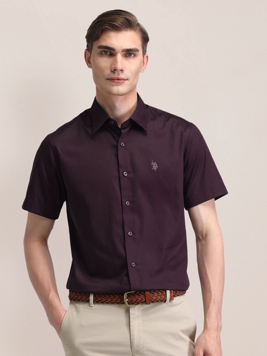 

U.S. Polo Assn. Men Classic Spread Collar Solid Cotton Formal Shirt, Purple