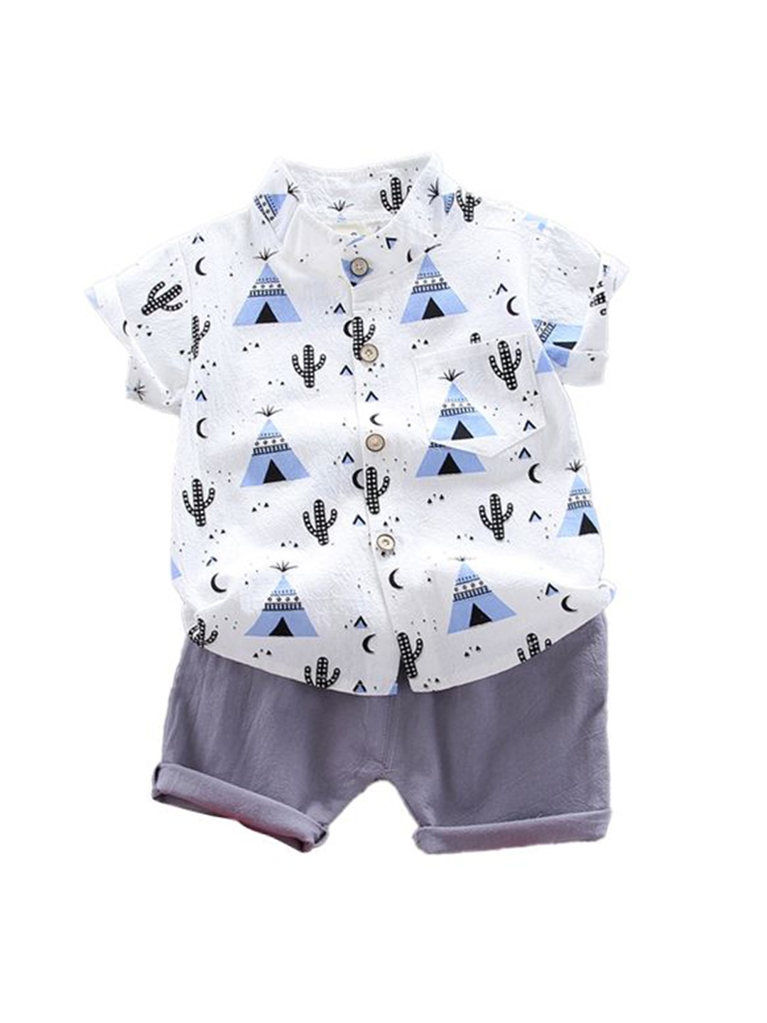

StyleCast x Revolte Boys Printed Pure Cotton Shirt with Shorts, Grey