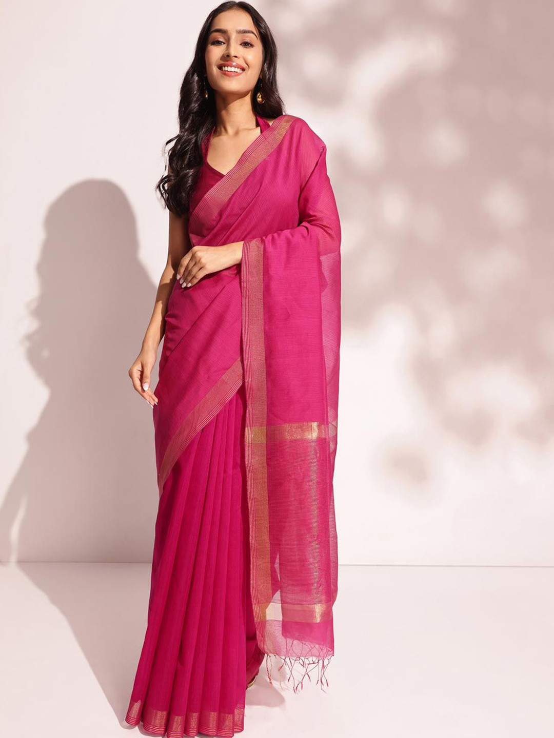 

Fabindia Zari Silk Cotton Saree, Pink
