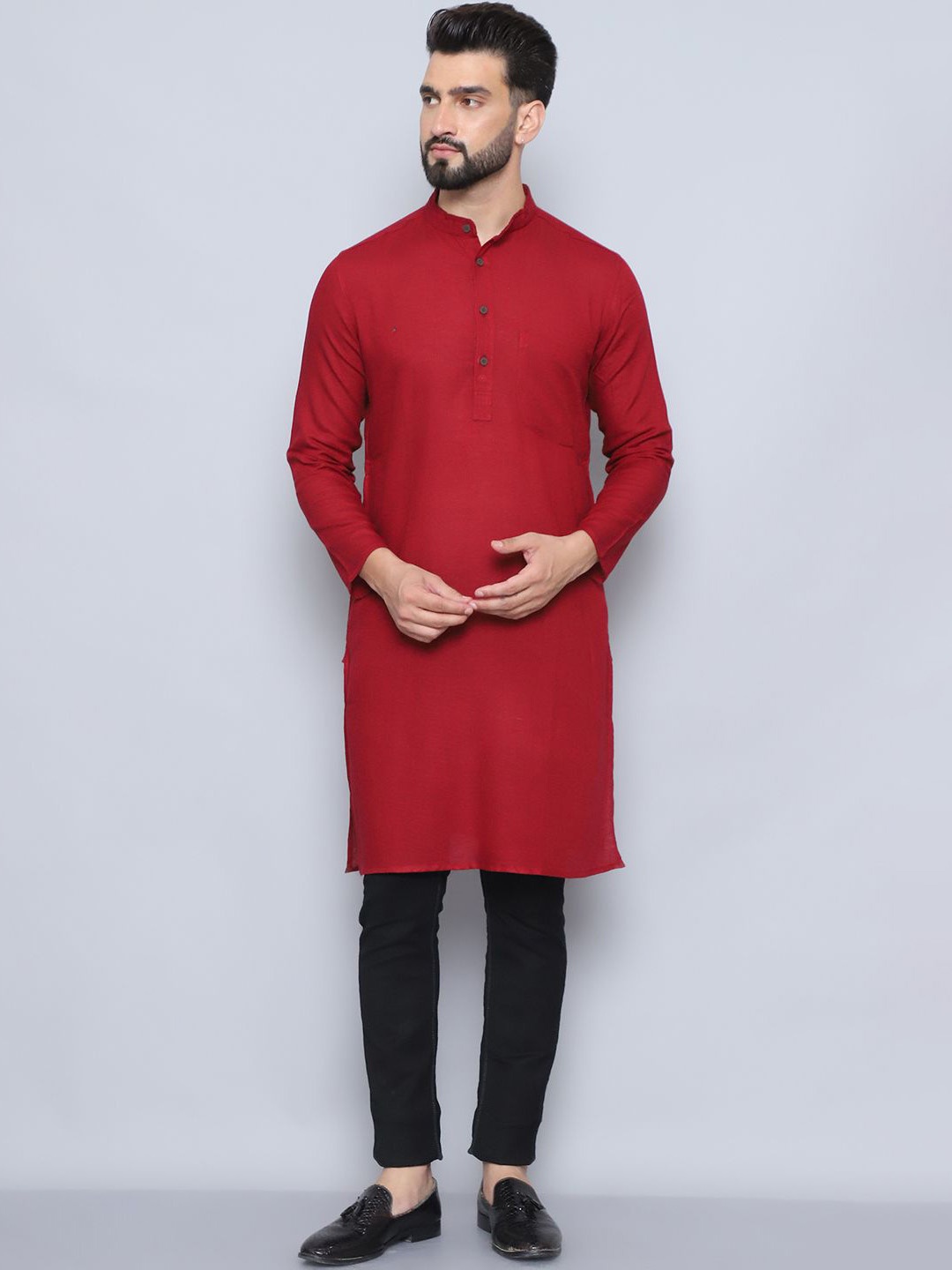 

even Mandarin Collar Pure Cotton Straight Kurta, Maroon