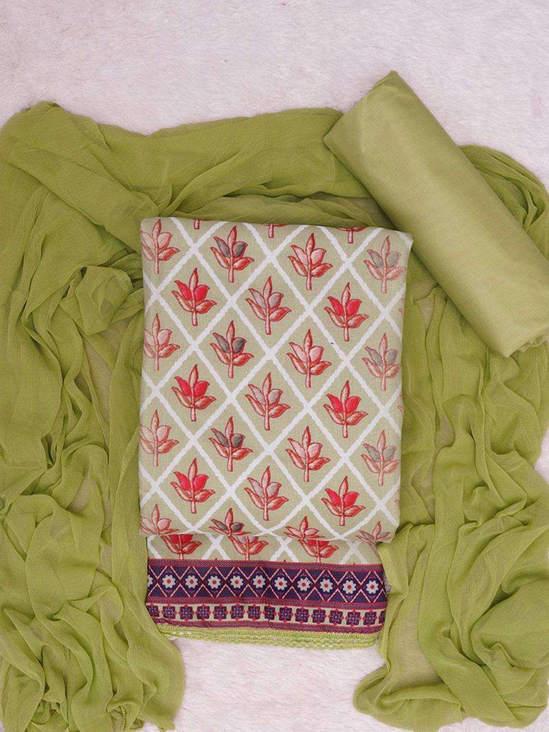 

ASISA Floral Printed Cotton Silk Unstitched Dress Material, Green