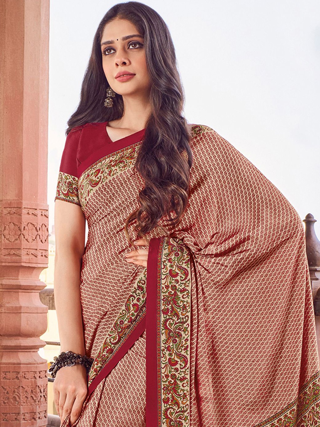 

all about you Ethnic Motifs Pure Silk Dabu Saree, Maroon