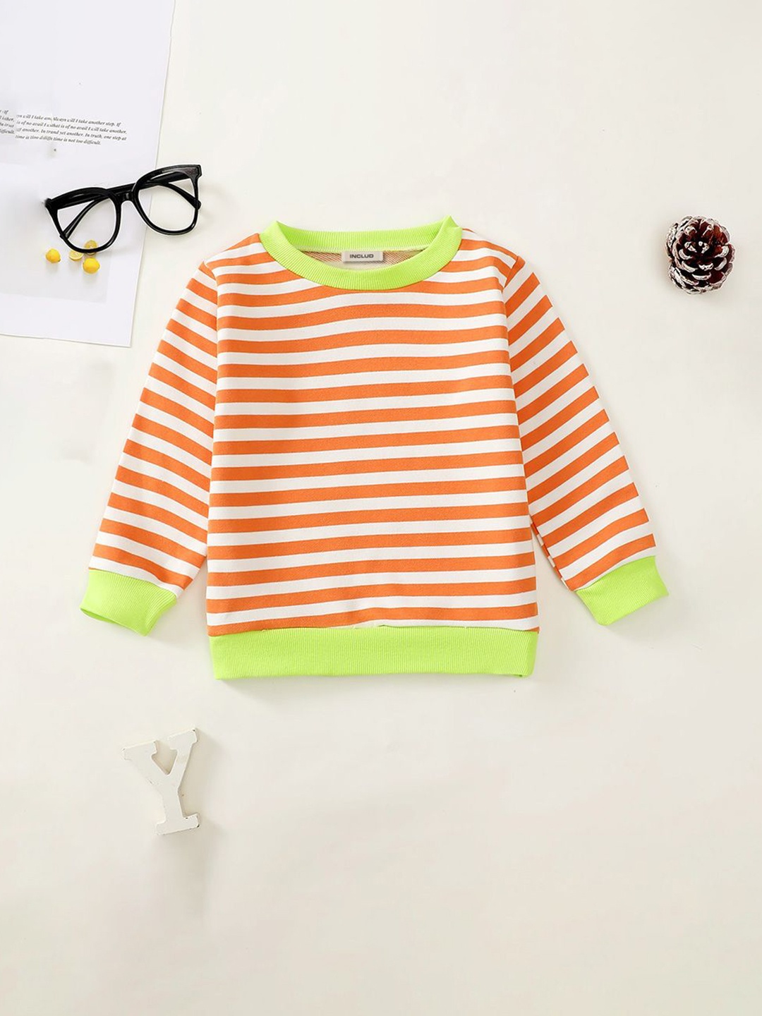 

INCLUD Boys Striped Sweatshirt, Orange