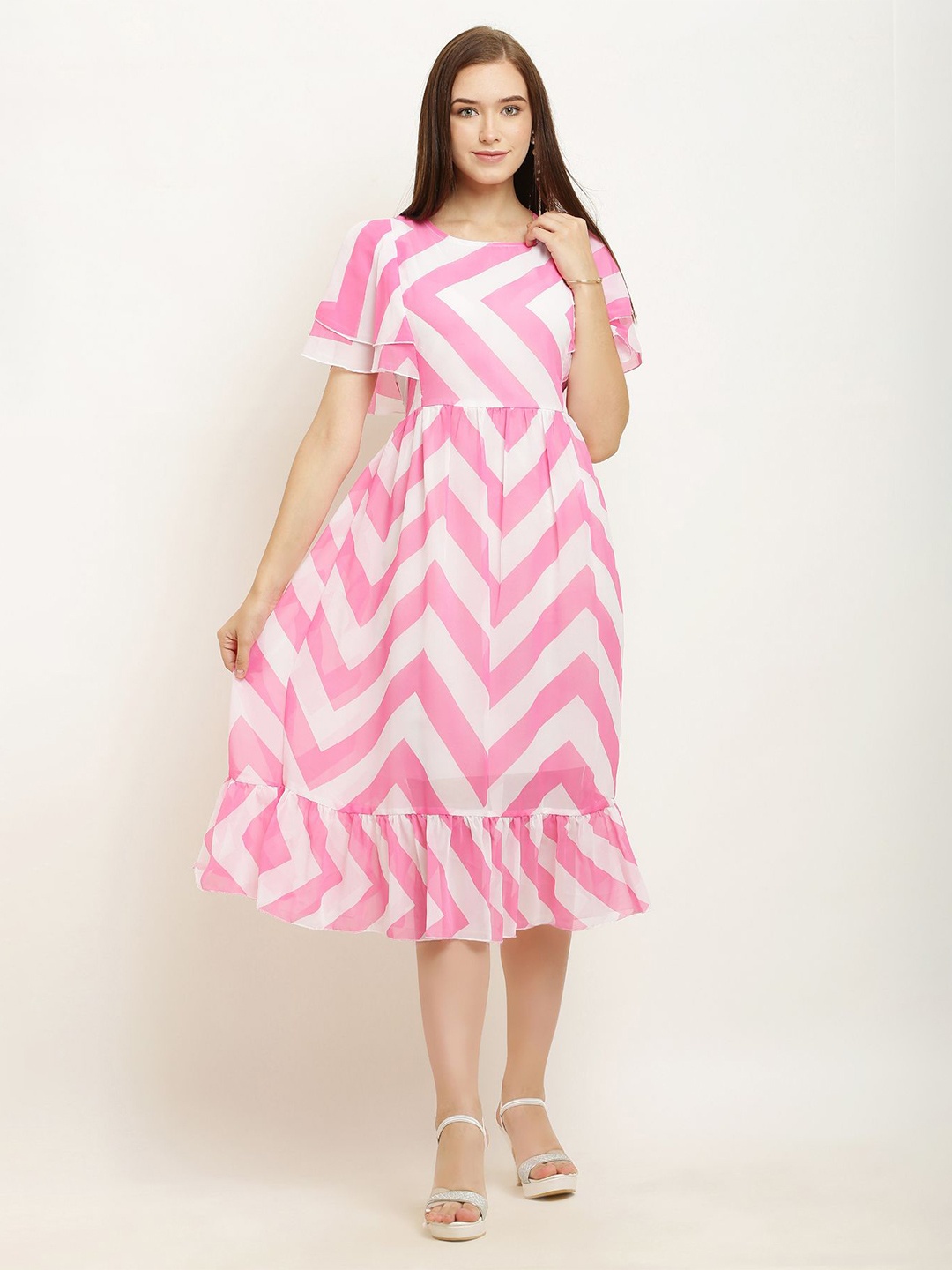 

BAESD Flared Sleeve Chiffon A-Line Dress, Pink