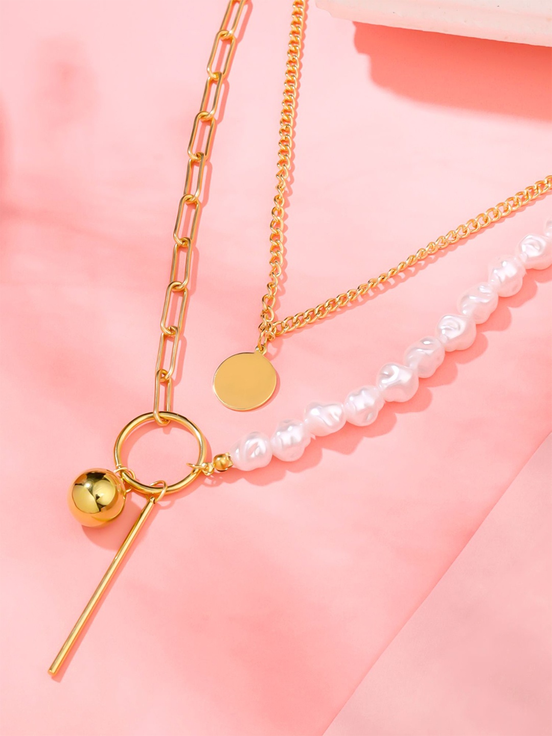 

Yellow Chimes Gold-Plated Multilayered Beaded Layered Necklace