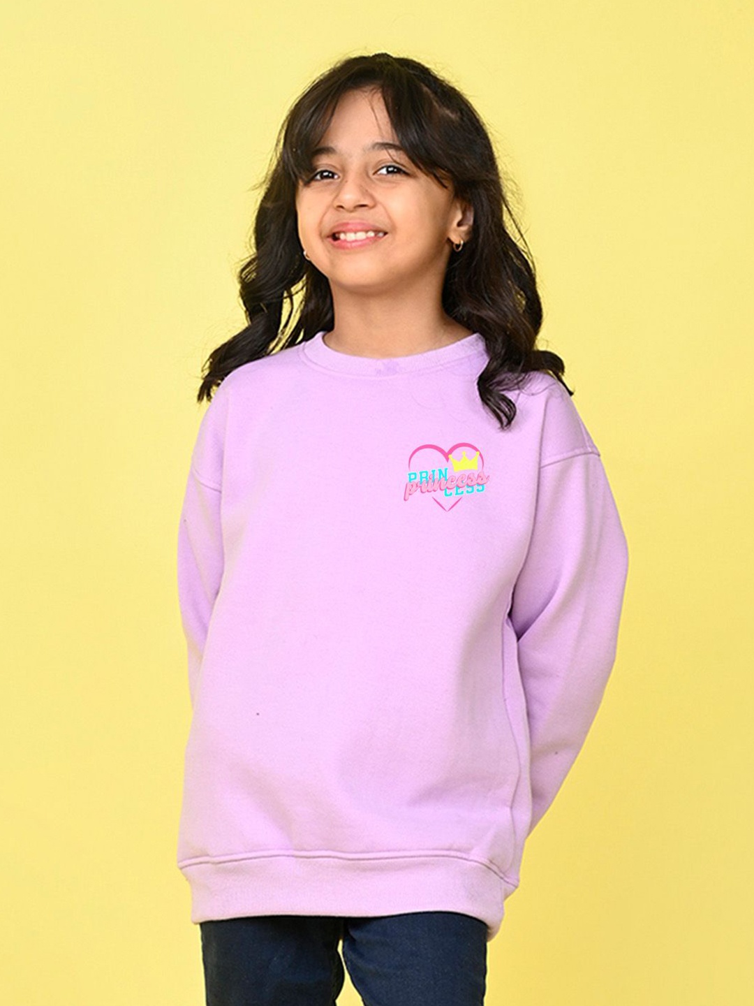 

NUSYL Girls Typography Printed Oversized Sweatshirt, Purple