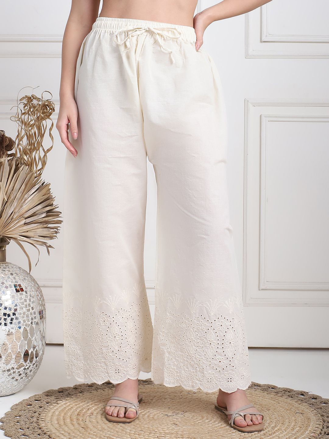 

TAG 7 Women Hem Design Palazzos, Cream