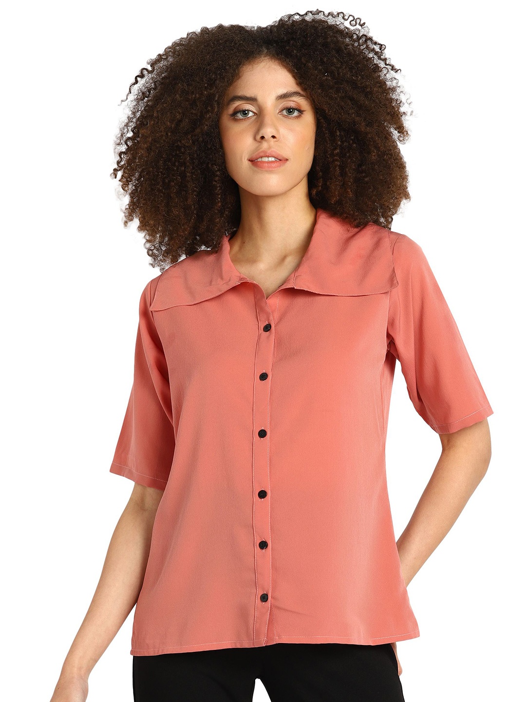 

Murcia Mandarin Collar Crepe Top, Pink