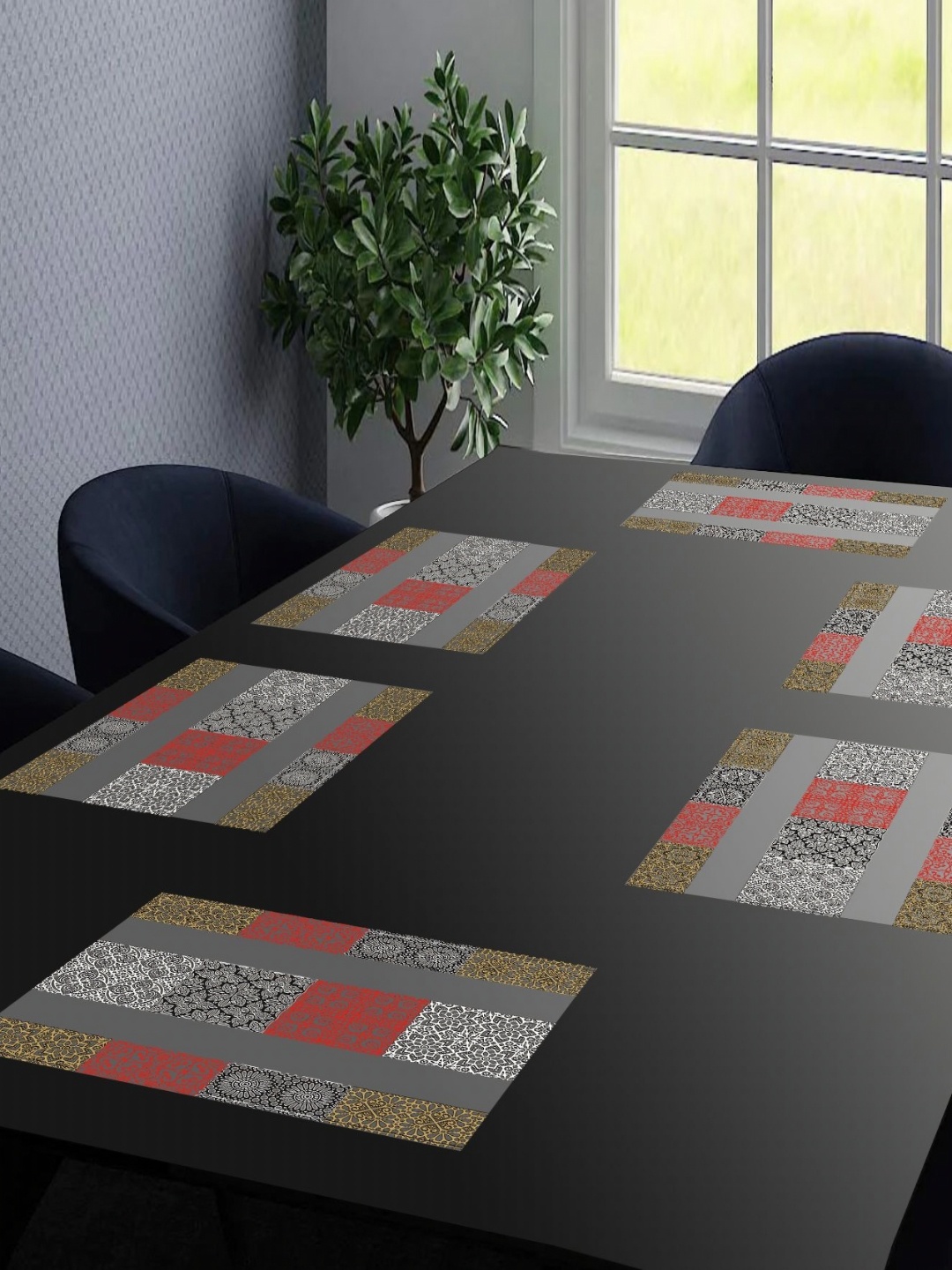 

LooMantha Maroon & Blue 6 Pieces Ethnic Motifs Printed Table Placemats
