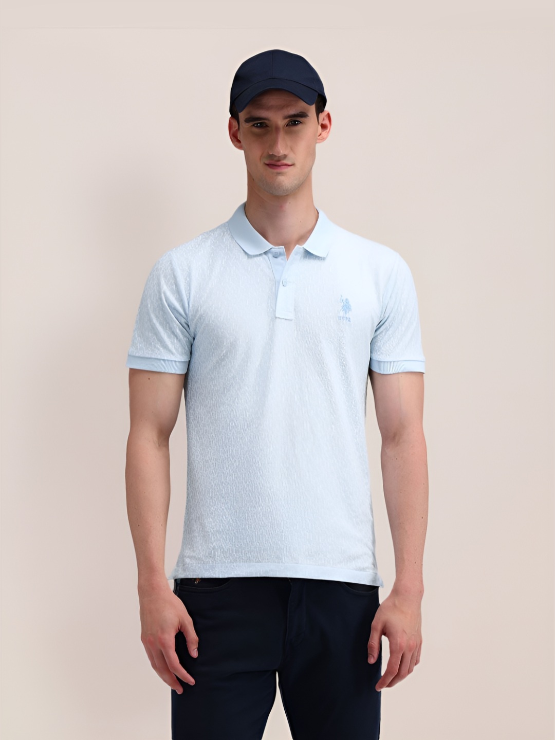 

U.S. Polo Assn. Men Solid Polo Collar Cotton Slim Fit T-Shirt, Blue
